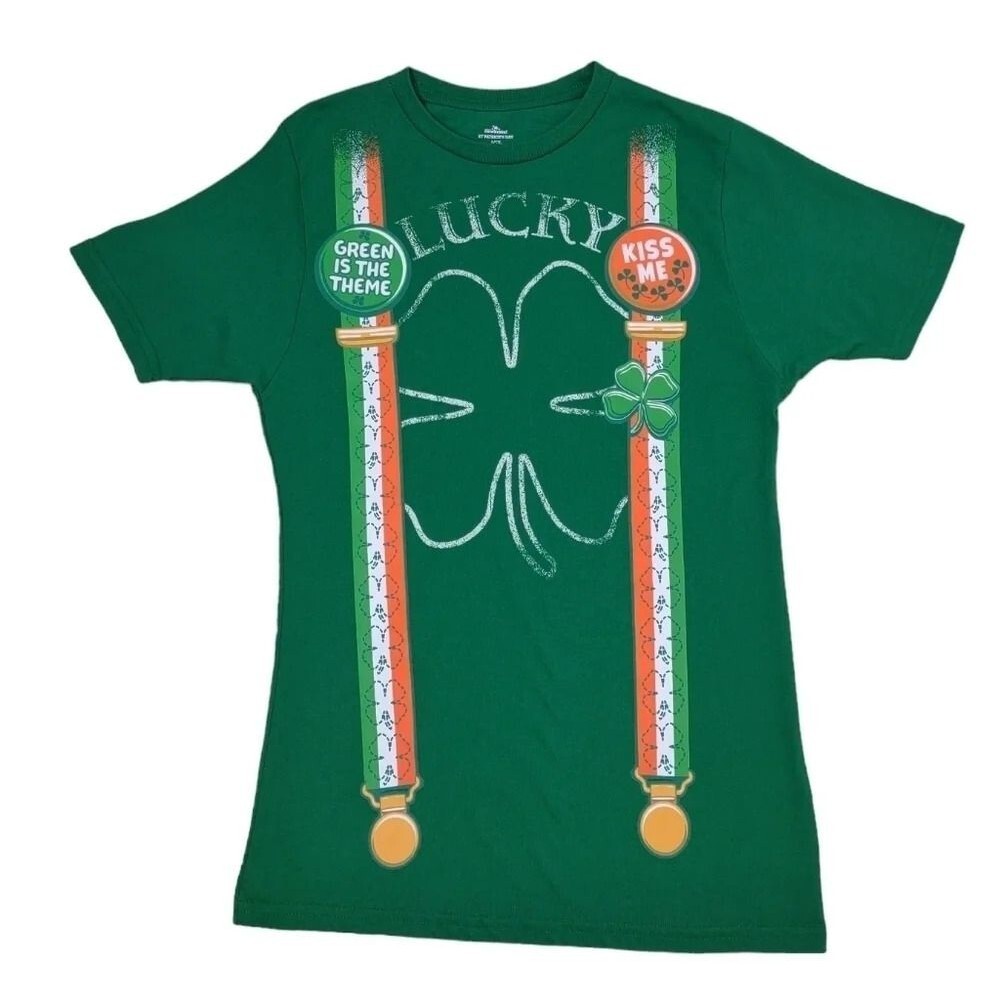 Lucky Green Tshirt Suspenders Flair Clover Size Small - Picture 6 of 12
